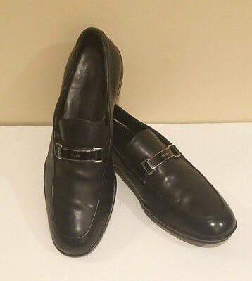 Prada Linea Rossa Black Leather Band Logo Driving Shoe Loafer Sz. 11 D