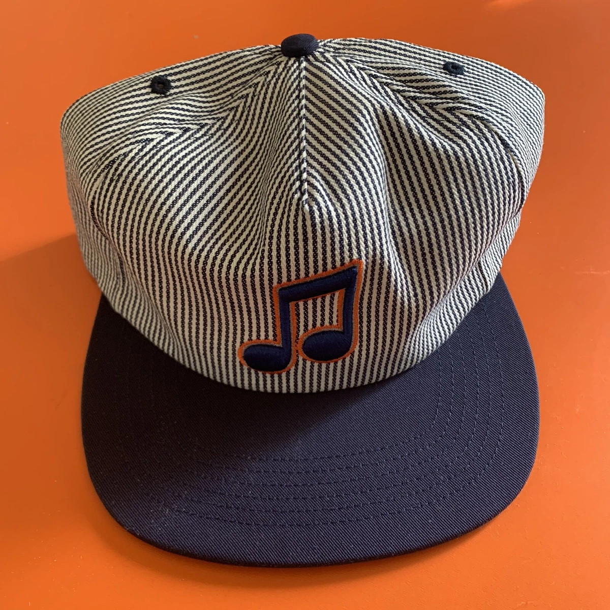 Bianca Chandon Music Note Striped Denim Hat Leather Clasp 917 | eBay