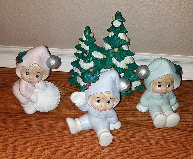 Lot of 3 Snowsuit Kids Children & Christmas Tree Winter Scene Ceramic