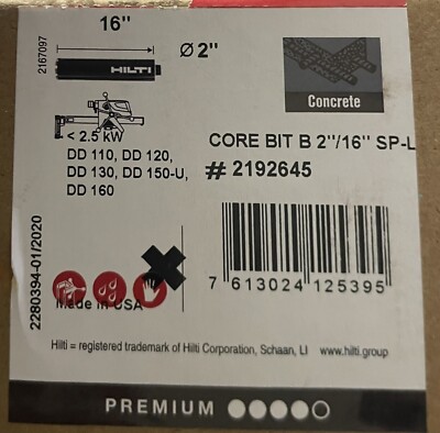   HILTI SP-L 2  X 16  DIAMOND CORE BIT - Free Shipping  