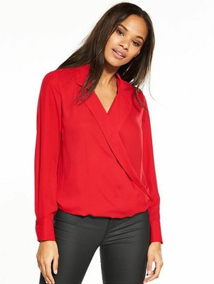 red wrap top long sleeve