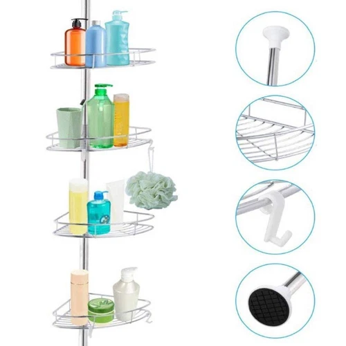 4 Tier Non Rust Telescopic Bathroom Corner Shelf Rack Shower Caddy Organizer UK - Picture 3 of 14