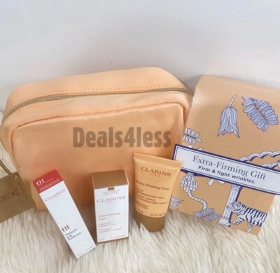 Clarins EXTRA FIRMING Gift Set; Eye Cream, Night Cream, Lip Balm, Pouch bag. NEW