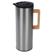1L Thermal Vacuum Jug Carafe Double Wall Insulated Stainless Steel Wooden Handle