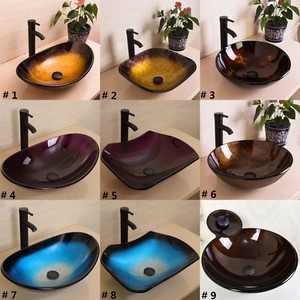 Details About Bathroom Vessel Sink Bowl Oil Rubbed Bronze Faucet Drain Combo Tempered Glass Us