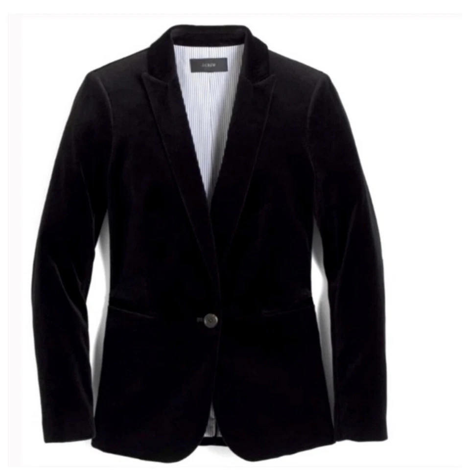 J. Blazer de terciopelo de lujo negro CREW Parke con detalles azul cobalto — 6 Foto 2 de 4