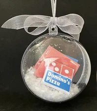 Novelty Christmas tree bauble with Mini Dominoes Pizza Boxes Inside