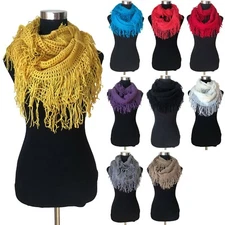  New Fashion Women Warm Cozy Knit Tassel Loop Infinity Warm Fringe Scarf