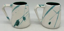 MCM Splatter Mugs, White, Green, Mid Century, Abstract