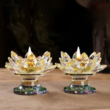 1X Crystal Lotus Flower Candlestick Glitter Colorful Candle Holder Retro Decors