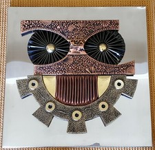 Square Paul Evans Style Brutalist Wall Sculpture Mid Century Modern Owl Copper