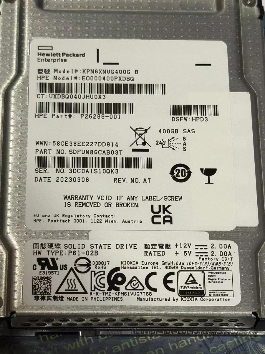 P26299-001 HPE 400GB SAS SSD KPM6XMUG400G EO000400PXDBQ Solid