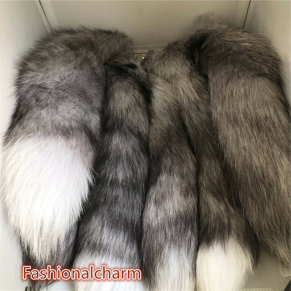 2pcs/Lots- 16"-18" Real Fox Fur Tail Keychain Costume Cosplay Toys Bag Pendant - Picture 2 of 46