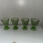 4 Anchor Hocking Block Optic Green Depression Glass Uranium Footed Tumblers