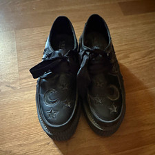Killstar Women’s Black Leather Platform Lace-Up Oxford Shoes Moon & Stars 7