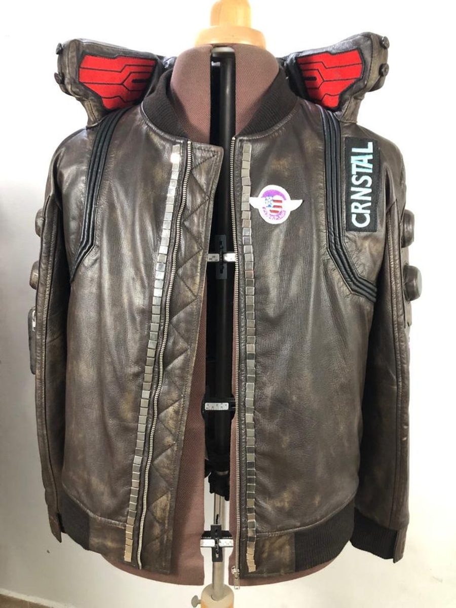 Men's Samurai Cyberpunk 2077 Bomber Brown Leather Jacket