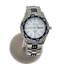 Bulova Quartz Watch Men’s Stainless Steel White Silver 98B127 Used