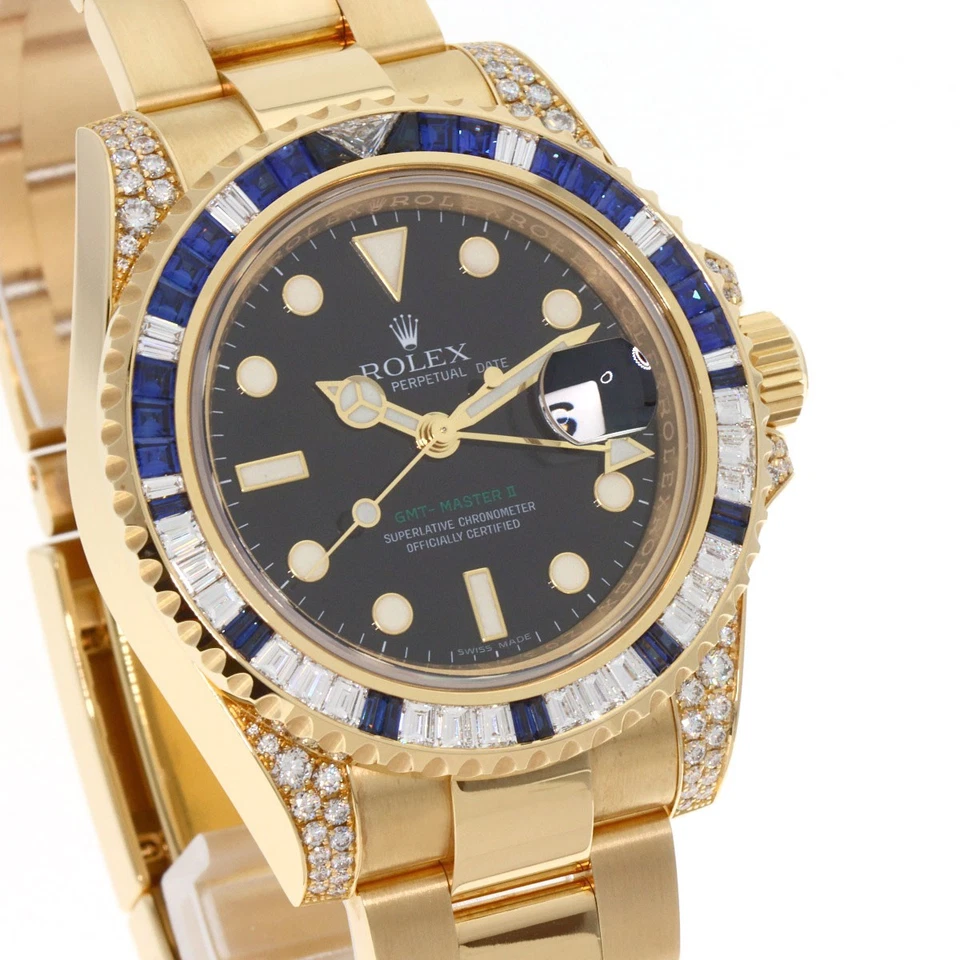 Relojes Rolex GMT Master II Baguette Diamante Zafiro 116758SA K18 Amarillo Go... Foto 4 de 4