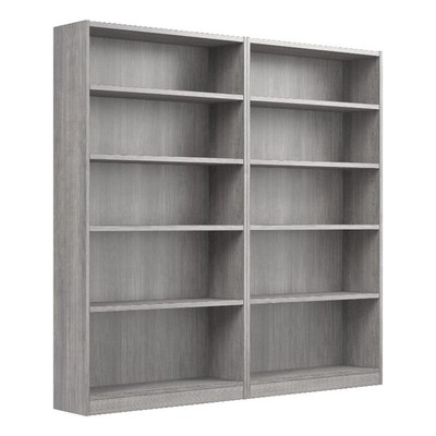 Pemberly Row Engineered Wood Universal Tall 5 Shelf Bookcase Set - Platinum Gray