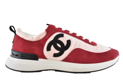 Chanel 21P Mens Pink Black White CC Logo Low Top Lace Up Trainer