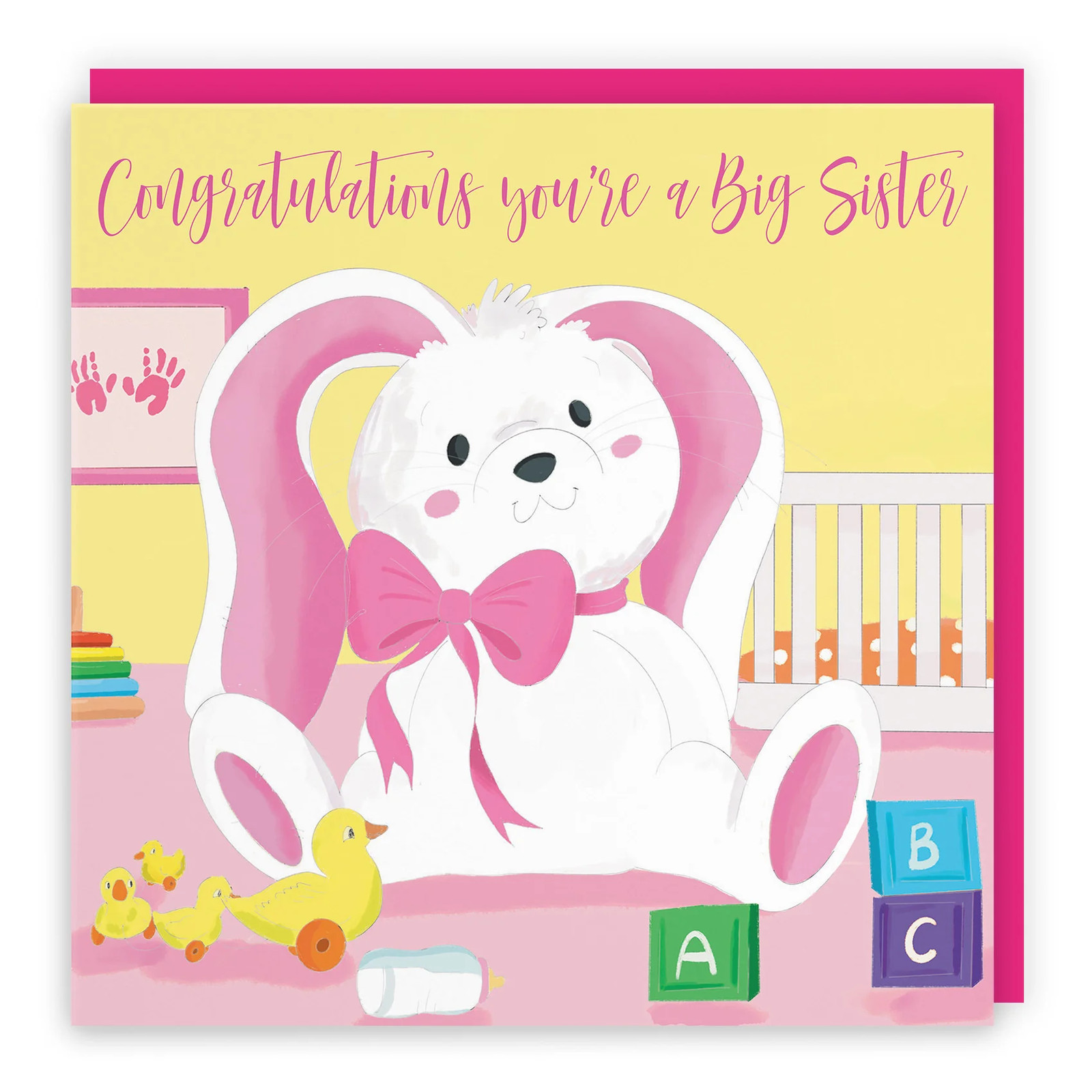 You're A Big Sister Cute New Baby Card Pink Rabbit Classic