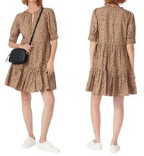 J. CREW Women’s Leopard Dot Cotton Ruffleneck Tiered Popover Dress Small Tall