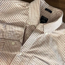 J. Crew Red Bengal Stripe Slim Flex Oxford OCBD Button Down Shirt Mens S EUC