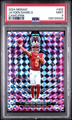 2024 Mosaic Camo Pink #302 Jayden Daniels Commanders RC Rookie PSA 9