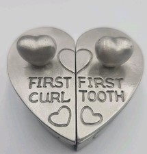 Baby Keepsake Trinket Box Pewter Vtg First Curl First Tooth