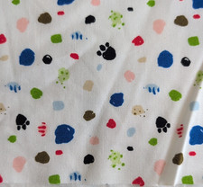 Colorful Dog Paw Spot Cotton Fabric on White by Jenny Jeff 45" Wide x 1 Yards