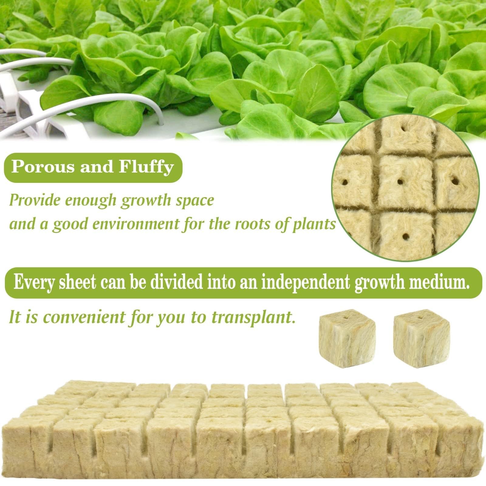 Rockwool Cubes for Hydroponics - 1 Inch Starter Plugs for Plant Germination