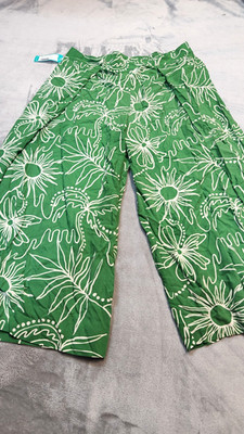 XIX Palms x Tribal Women's Size 1X Green Floral Wide Leg Front Slit Pants NWT