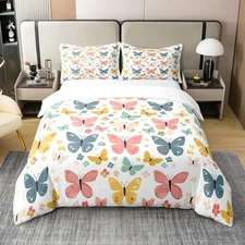Butterfly Duvet Cover 100% Cotton Twin Size Flower Comforter Cover Set Butter...