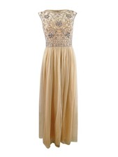 Adrianna Papell Women's Embellished Mesh Gown (2, Silver Nude) 652933602730