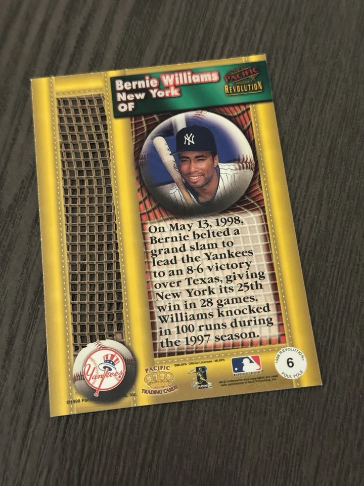 Tarjeta de béisbol 1998 Pacific Revolution Foul Pole Die-Cut Net #6 Bernie William Foto 2 de 2