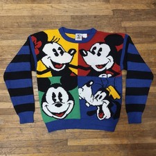 Vintage 90  s Mickey  Co Mouse Color Block Sweater Striped Sleeves Small Unisex