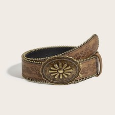 Vintage-style Western belt with embossed detailing