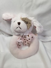 4" Bearington Baby Puppy Dog Pink Brown Polka Dot Plush Stuffed Rattle