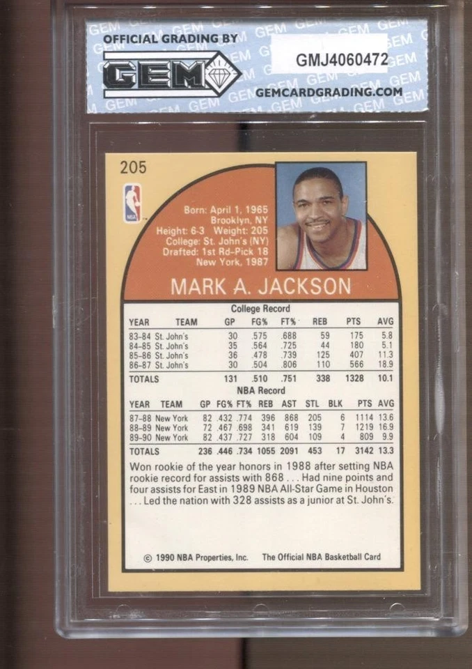 1990-91 Mark Jackson Menendez Brothers #205 Gem Mint 10 New York Knicks - Изображение 2 из 2