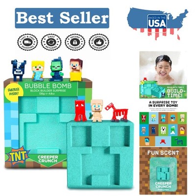 Fizzy TNT Creeper Bath Bomb with Block Builder Toy Inside - Skin Safe & Fun