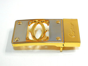 Cartier Vintage 2C Logo Gold Silver Reversible Men's Unisex Belt Buckle 3cm EX