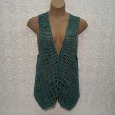 Crochet Vest Boho Hippie Festival Handmade S/M Dark Teal Cottagecore Coquette.