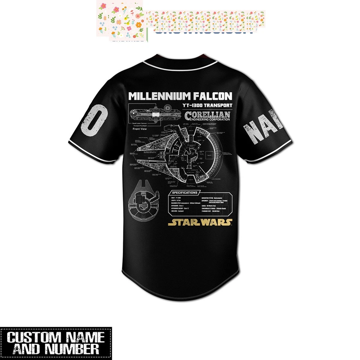 Star Wars Millennium Falcon Personalized Baseball Jersey