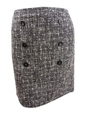 Bar III Women  s Button-Detail Tweed Pencil Skirt 6, Black/Ivory 093487821206