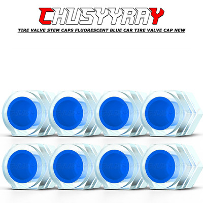 8PCS BLUE  Fluorescent Car Bike Tire Valve Luminous Cap Valve Stem Caps Univers