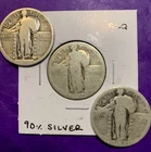 LOT OF 3 Standing Liberty Quarter 25C – 90% Silver – Circulated – U.S. Coin -