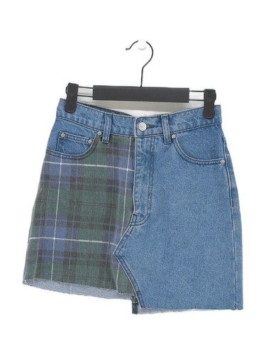 Pull&Bear Damen Minirock S blau kariert 100% Baumwolle kurz Mini