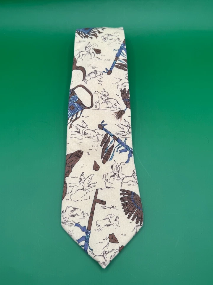 LAND'S END Southwestern Cow Skull Native American Western NECK TIE Cotton - Image 2 of 4