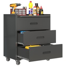 Black/Gray Metal Storage Cabinet with Smooth-Glide Drawers  Easy Mobility for