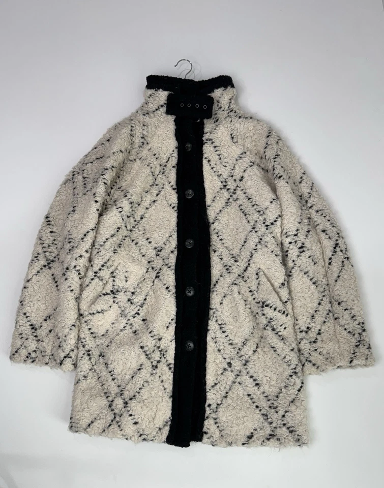 Abrigo Free People Bouclé Mezcla Lana Crema Negro Patrón Diamante Talla S Relajado Foto 3 de 4